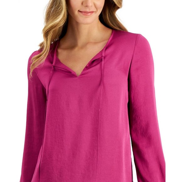 NWT Kasper Womens Woven Tie-Neck Blouse 10811936 XL Cerise Purple - Picture 3 of 3